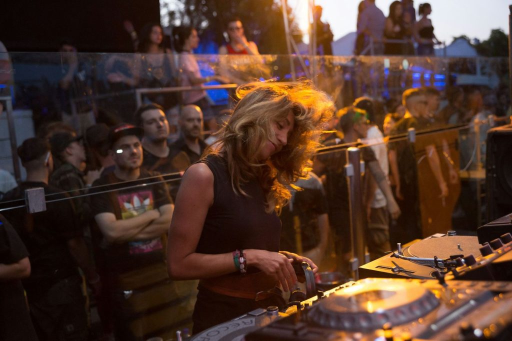 DJ playing to a packed crowd